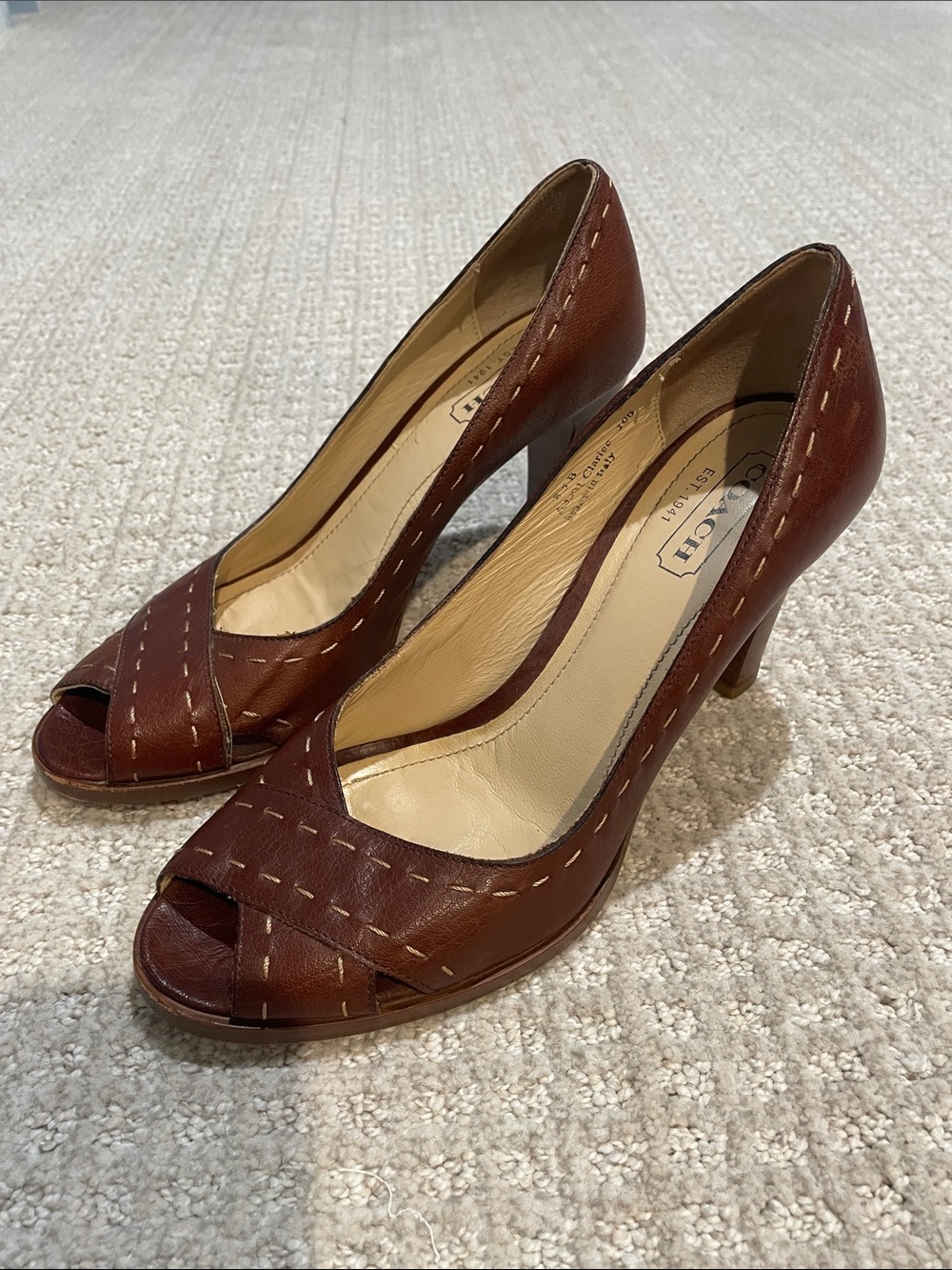 Coach Clarice Brown Leather Peep-Toe Heels